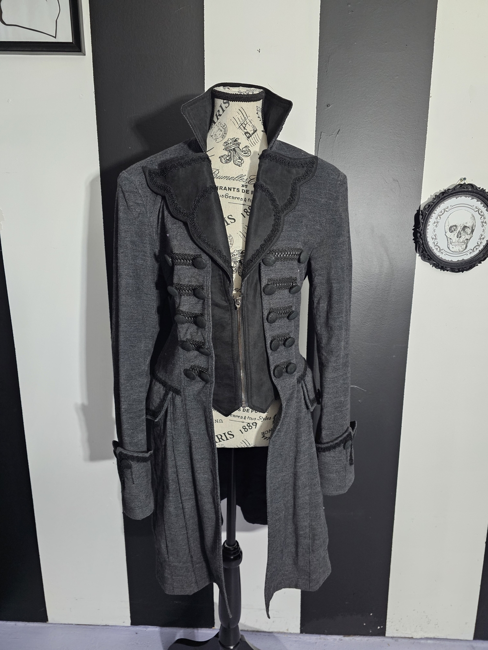 Womens Military-Inspired Gray Trench Coat